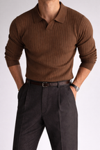 Modern Ribbed Collared Knit Top for Men