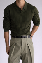 Modern Ribbed Collared Knit Top for Men
