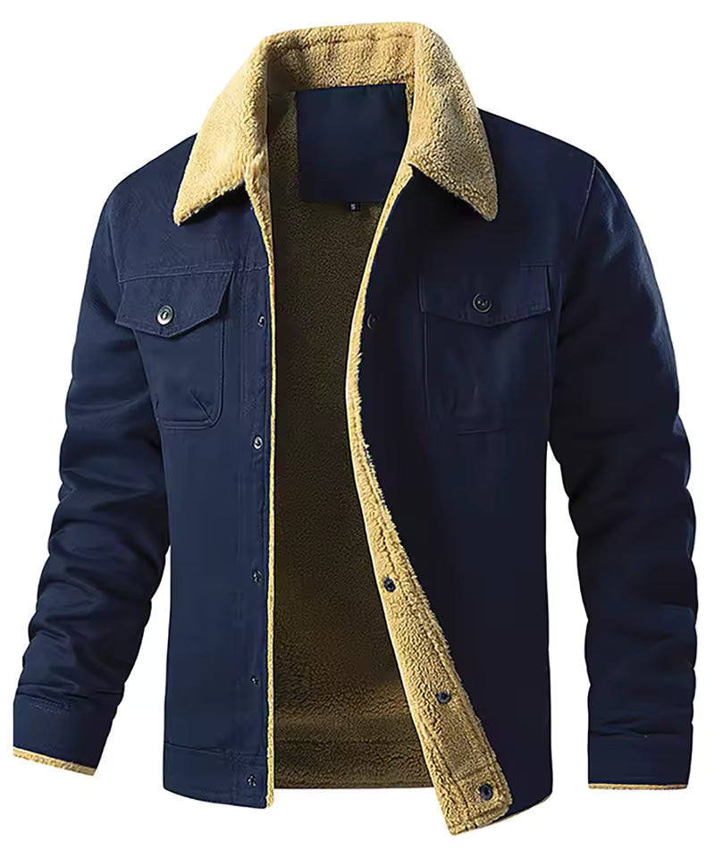 Men’s Navy Sherpa Lined Jacket with Button Closure