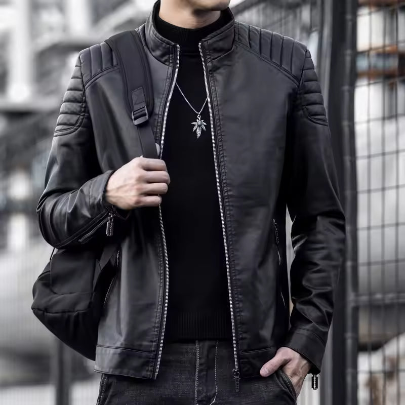 Modern Zip-Up Leather Jacket for Men