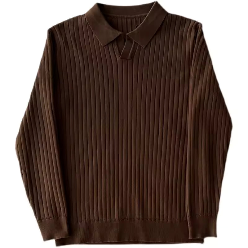 Modern Ribbed Collared Knit Top for Men