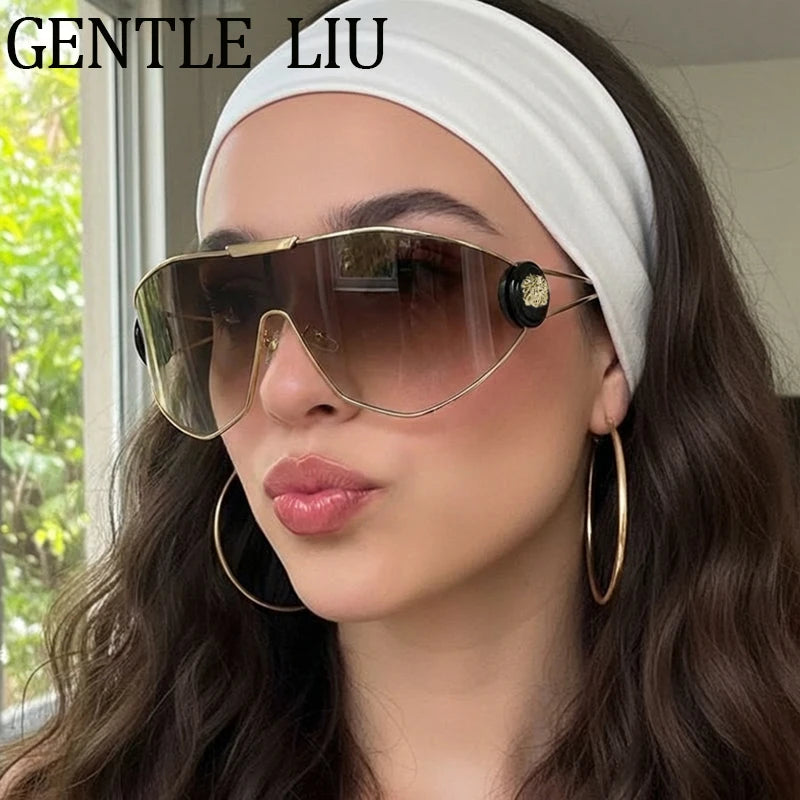 Oversized One-Piece Windproof Mask Sunglasses Women 2025 Luxury Brand