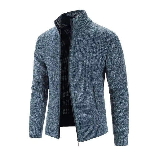 Casual Full-Zip Knit Cardigan with Ribbed Cuffs