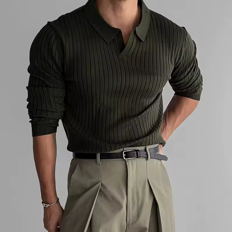 Modern Ribbed Collared Knit Top for Men