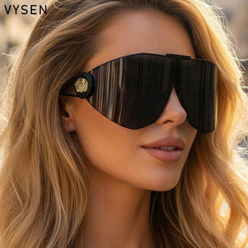 Oversized One-Piece Windproof Mask Sunglasses Women 2025 Luxury Brand