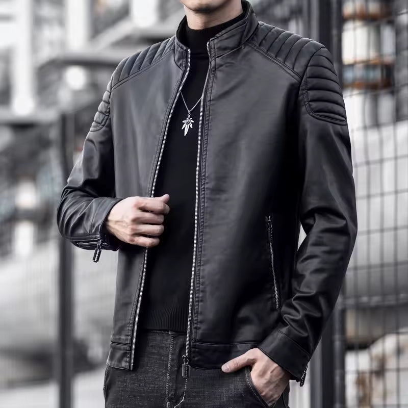 Modern Zip-Up Leather Jacket for Men