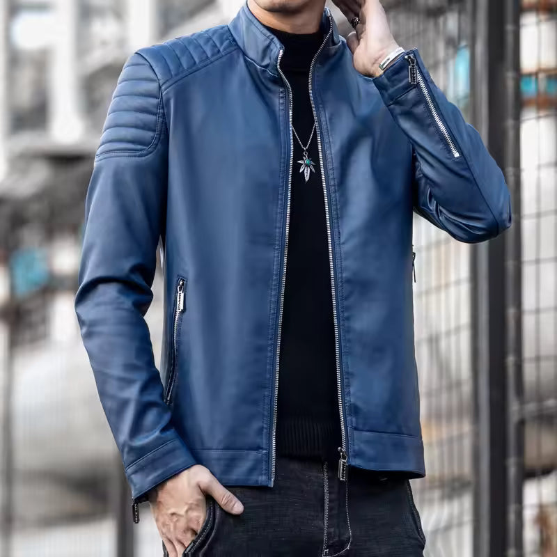 Modern Zip-Up Leather Jacket for Men