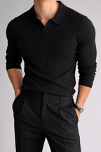 Modern Ribbed Collared Knit Top for Men